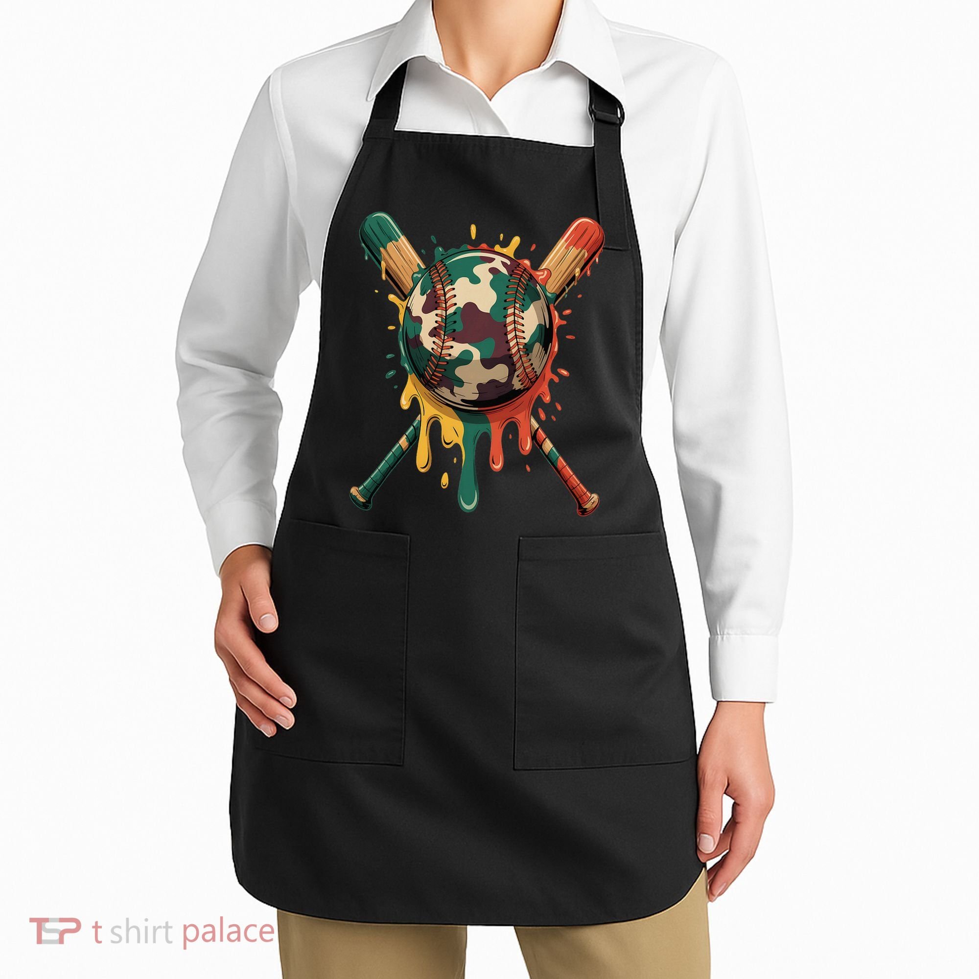 Baseball Drip Camo Baseball Bats Sports Cool Game Day Apron