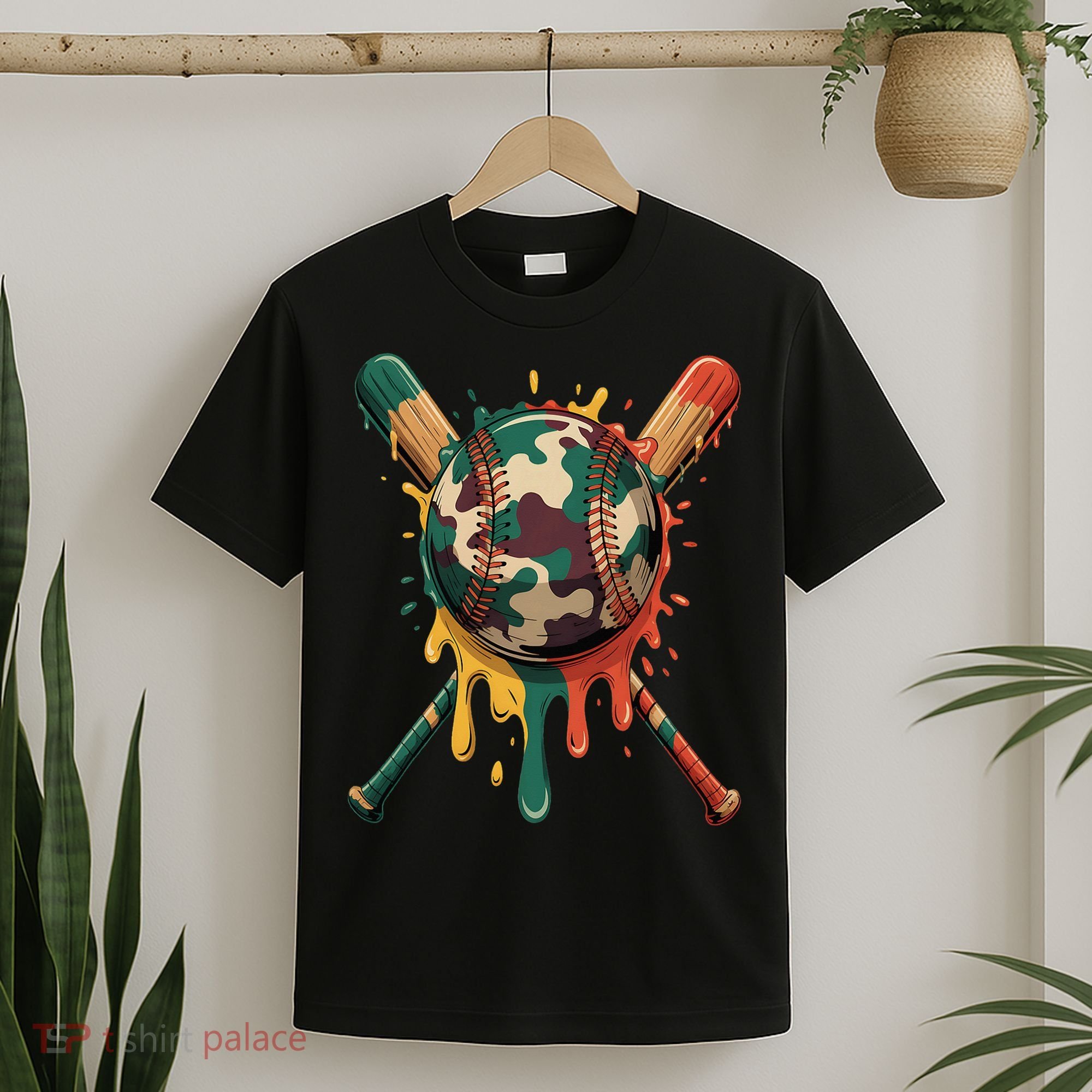 Baseball Drip Camo Baseball Bats Sports Cool Game Day T-Shirt