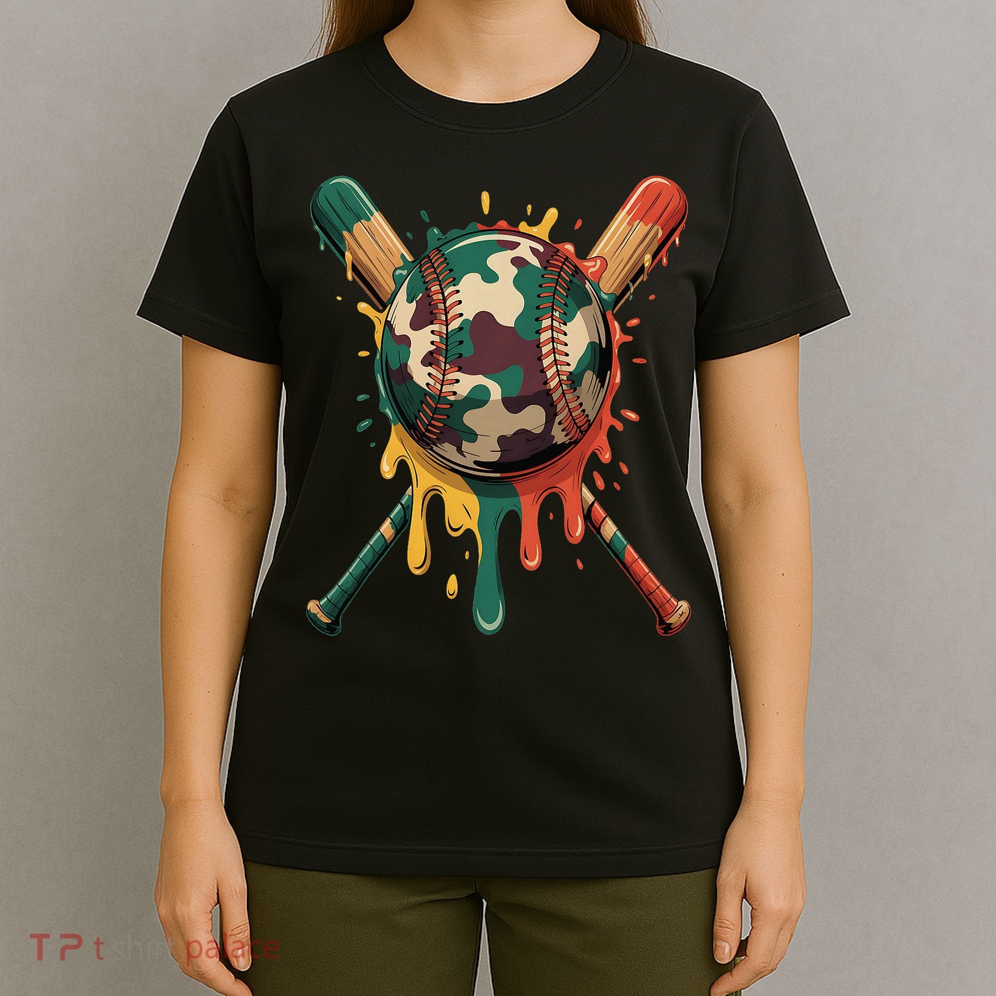 Baseball Drip Camo Baseball Bats Sports Cool Game Day T-Shirt