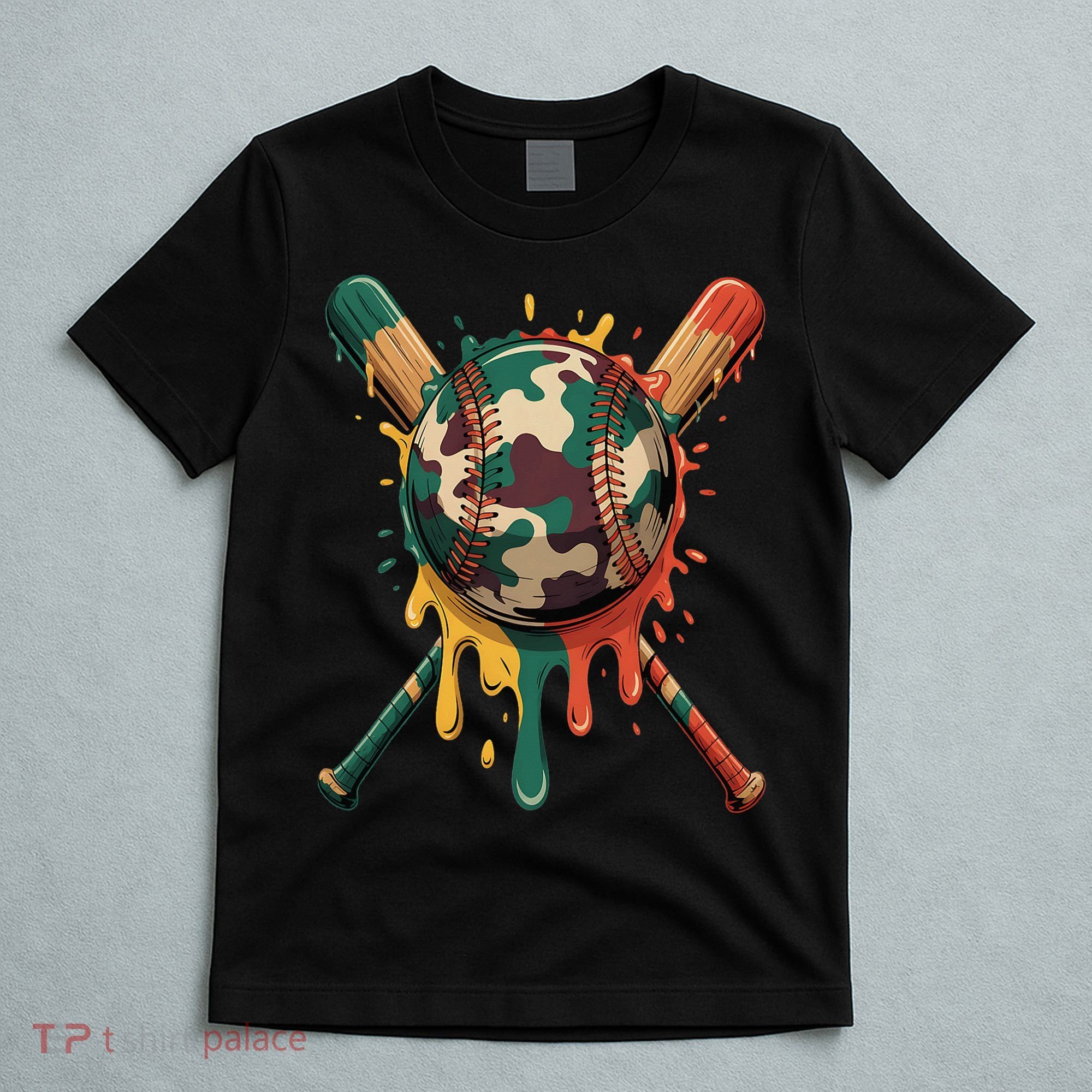 Baseball Drip Camo Baseball Bats Sports Cool Game Day T-Shirt