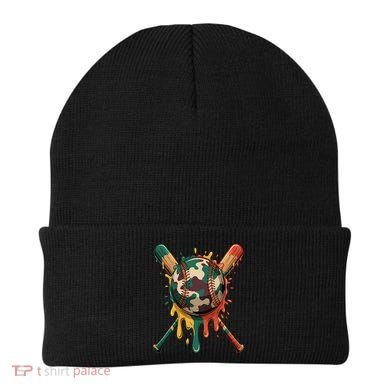 Baseball Drip Camo Baseball Bats Sports Cool Game Day Beanie