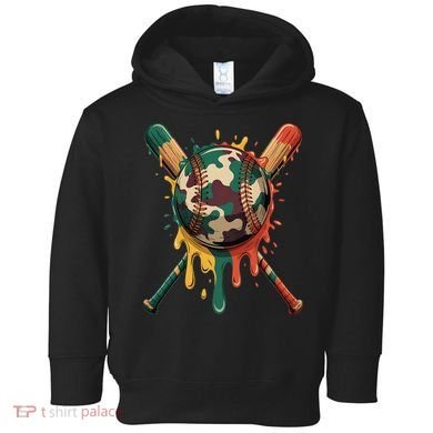Baseball Drip Camo Baseball Bats Sports Cool Game Day Toddler Hoodie