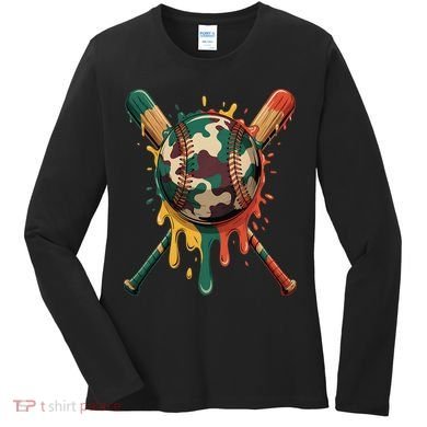 Baseball Drip Camo Baseball Bats Sports Cool Game Day Women's Long Sleeve Shirt