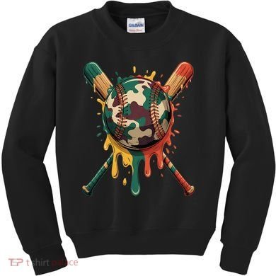Baseball Drip Camo Baseball Bats Sports Cool Game Day Kids Sweatshirt