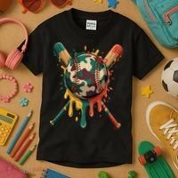 Baseball Drip Camo Baseball Bats Sports Cool Game Day Kids T-Shirt thumb 3
