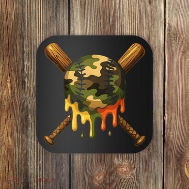 Baseball Drip Camo Baseball Ice Cream Dripping Game Day Coaster