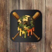Baseball Drip Camo Baseball Ice Cream Dripping Game Day Coaster thumb 0