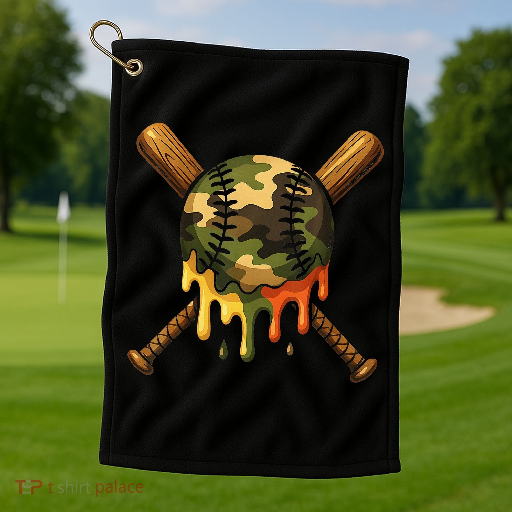Baseball Drip Camo Baseball Ice Cream Dripping Game Day Golf Towel