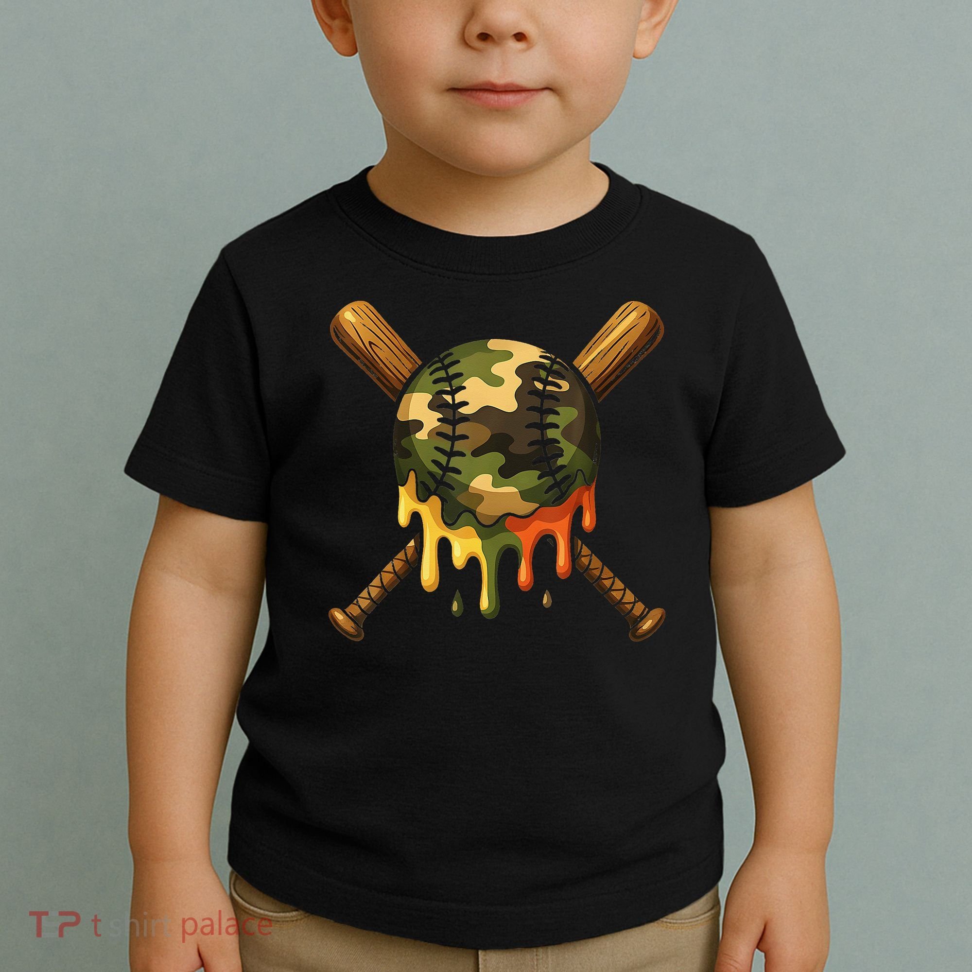 Baseball Drip Camo Baseball Ice Cream Dripping Game Day Toddler T-Shirt