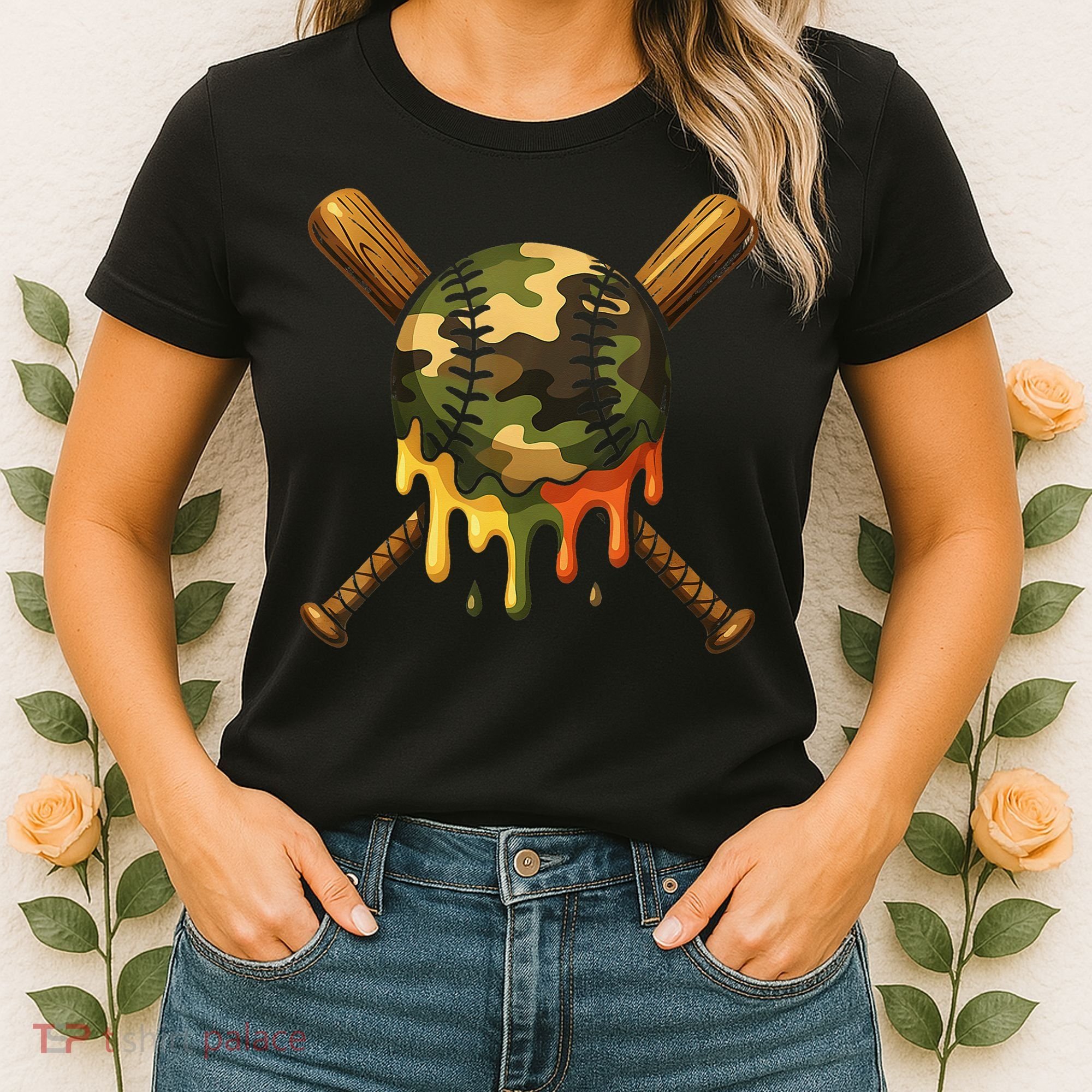 Baseball Drip Camo Baseball Ice Cream Dripping Game Day Women's T-Shirt