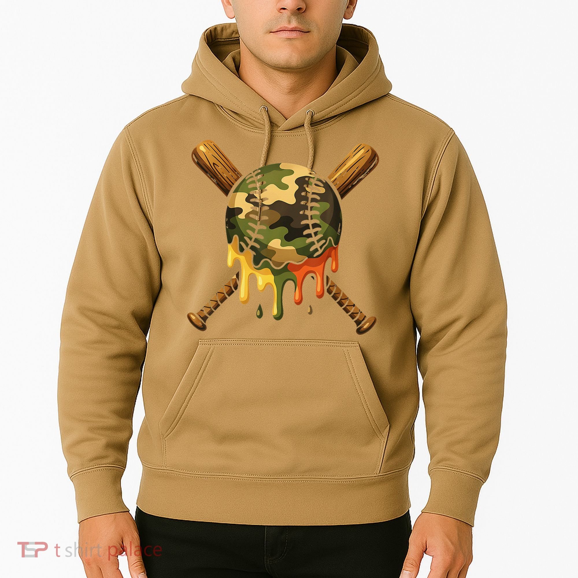 Baseball Drip Camo Baseball Ice Cream Dripping Game Day Hoodie