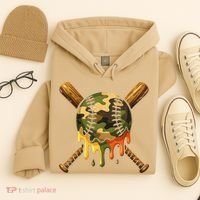 Baseball Drip Camo Baseball Ice Cream Dripping Game Day Hoodie thumb 4