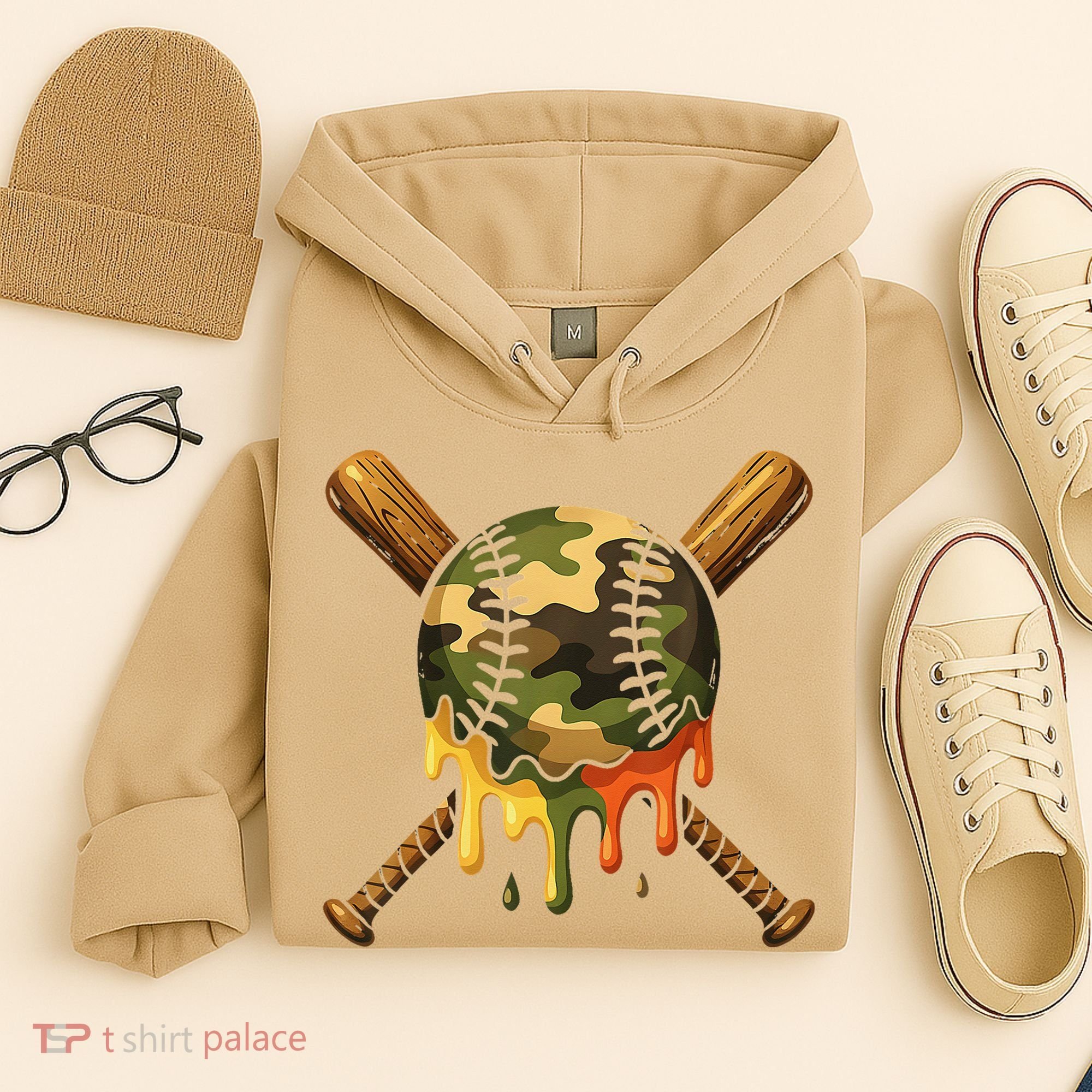 Baseball Drip Camo Baseball Ice Cream Dripping Game Day Hoodie
