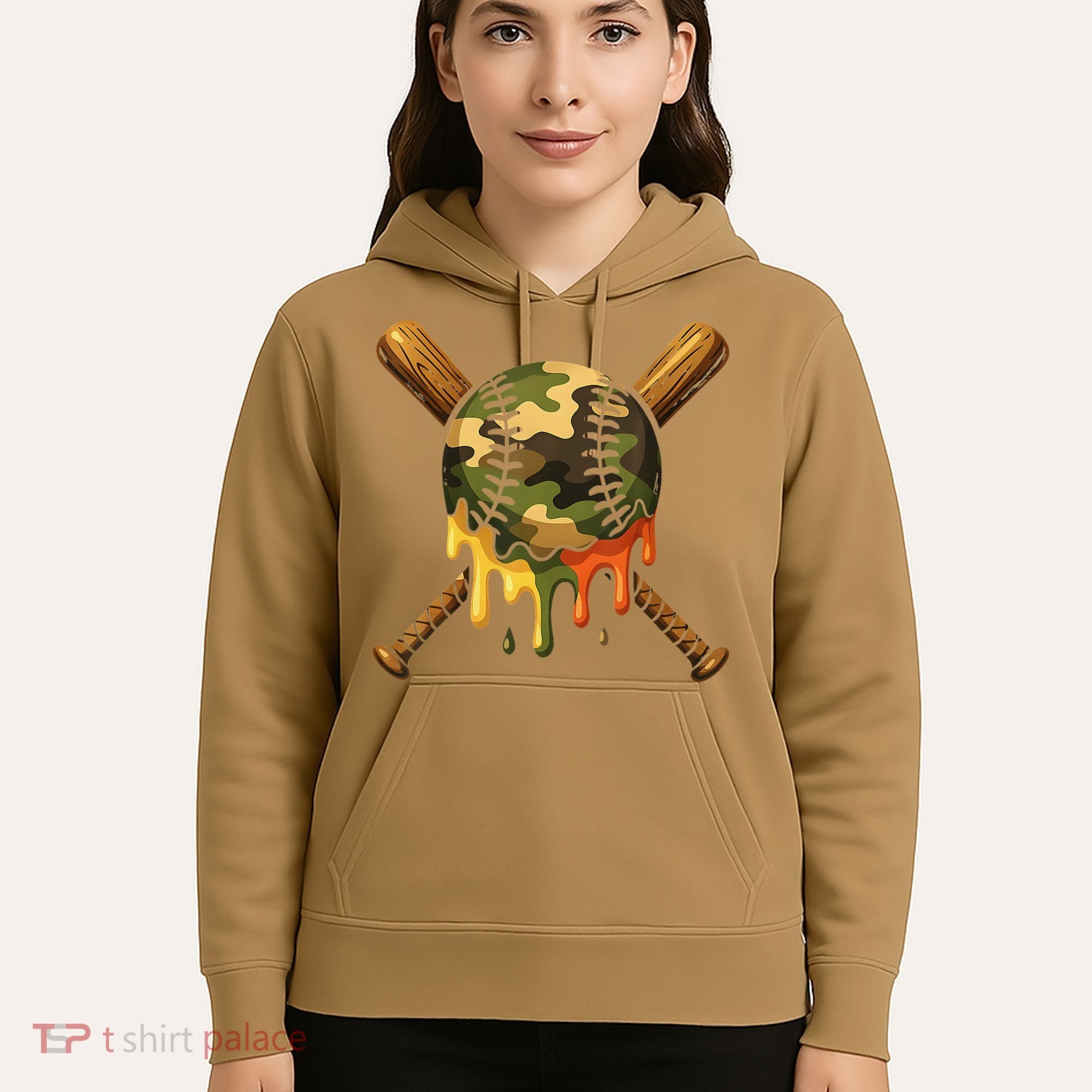 Baseball Drip Camo Baseball Ice Cream Dripping Game Day Hoodie