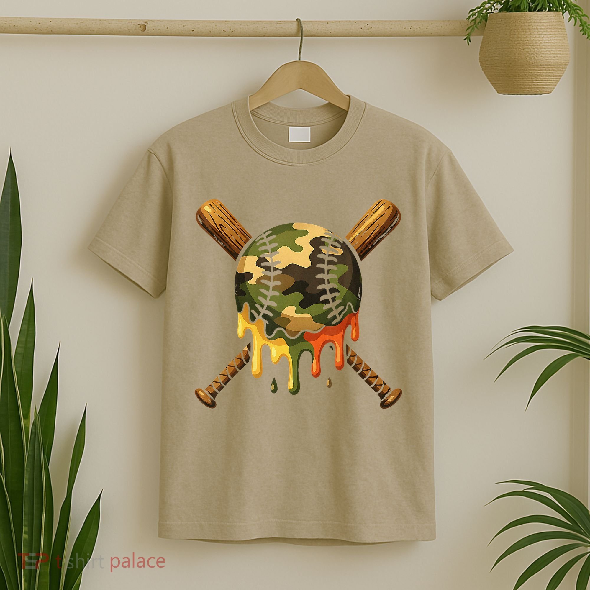 Baseball Drip Camo Baseball Ice Cream Dripping Game Day T-Shirt