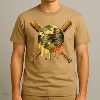 Baseball Drip Camo Baseball Ice Cream Dripping Game Day T-Shirt thumb 3