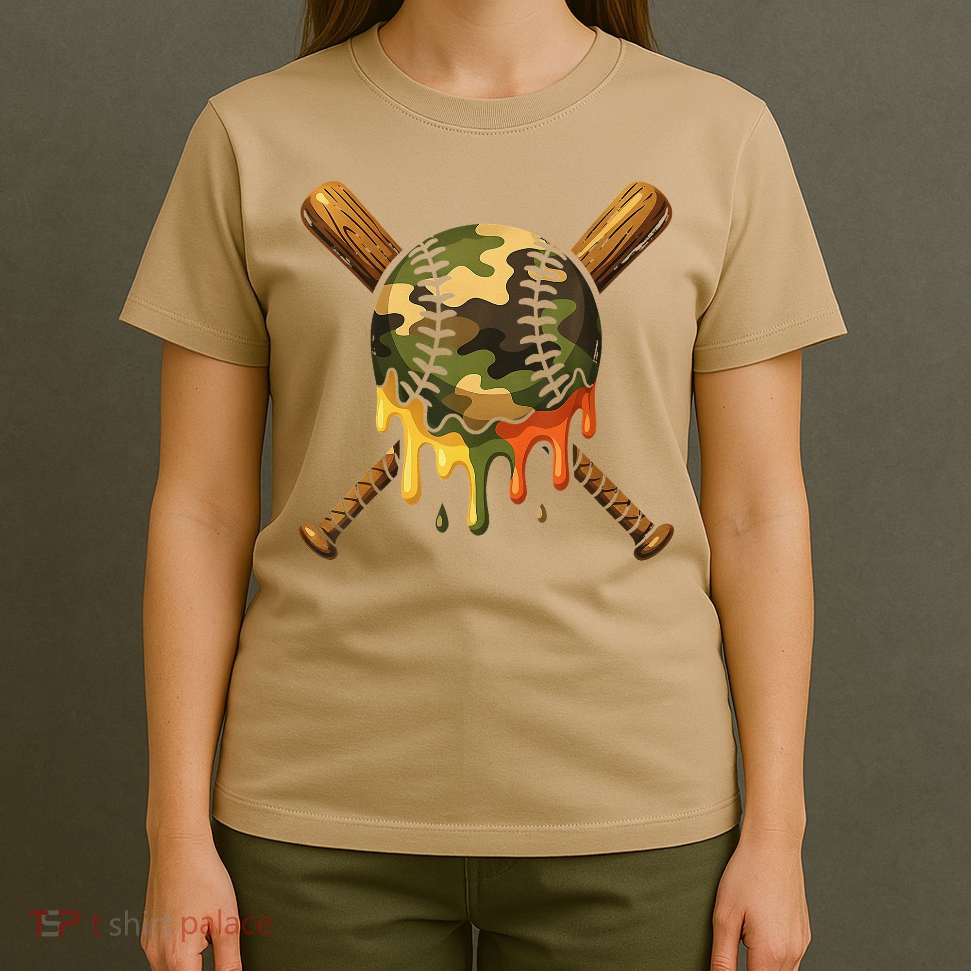Baseball Drip Camo Baseball Ice Cream Dripping Game Day T-Shirt