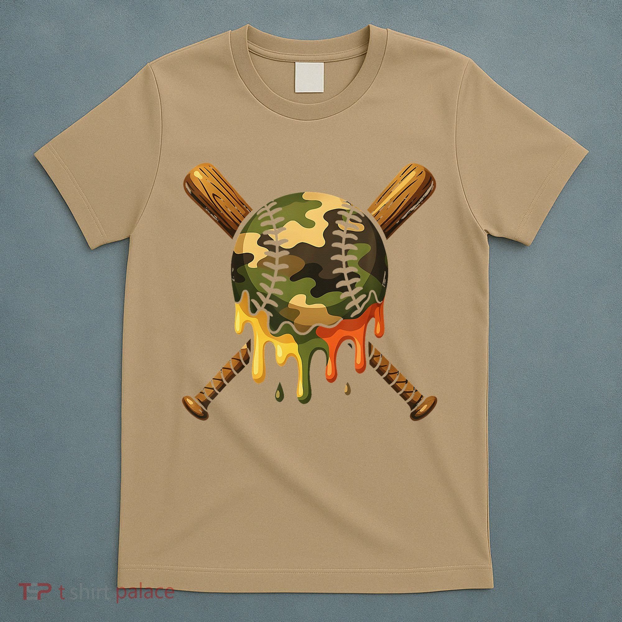Baseball Drip Camo Baseball Ice Cream Dripping Game Day T-Shirt