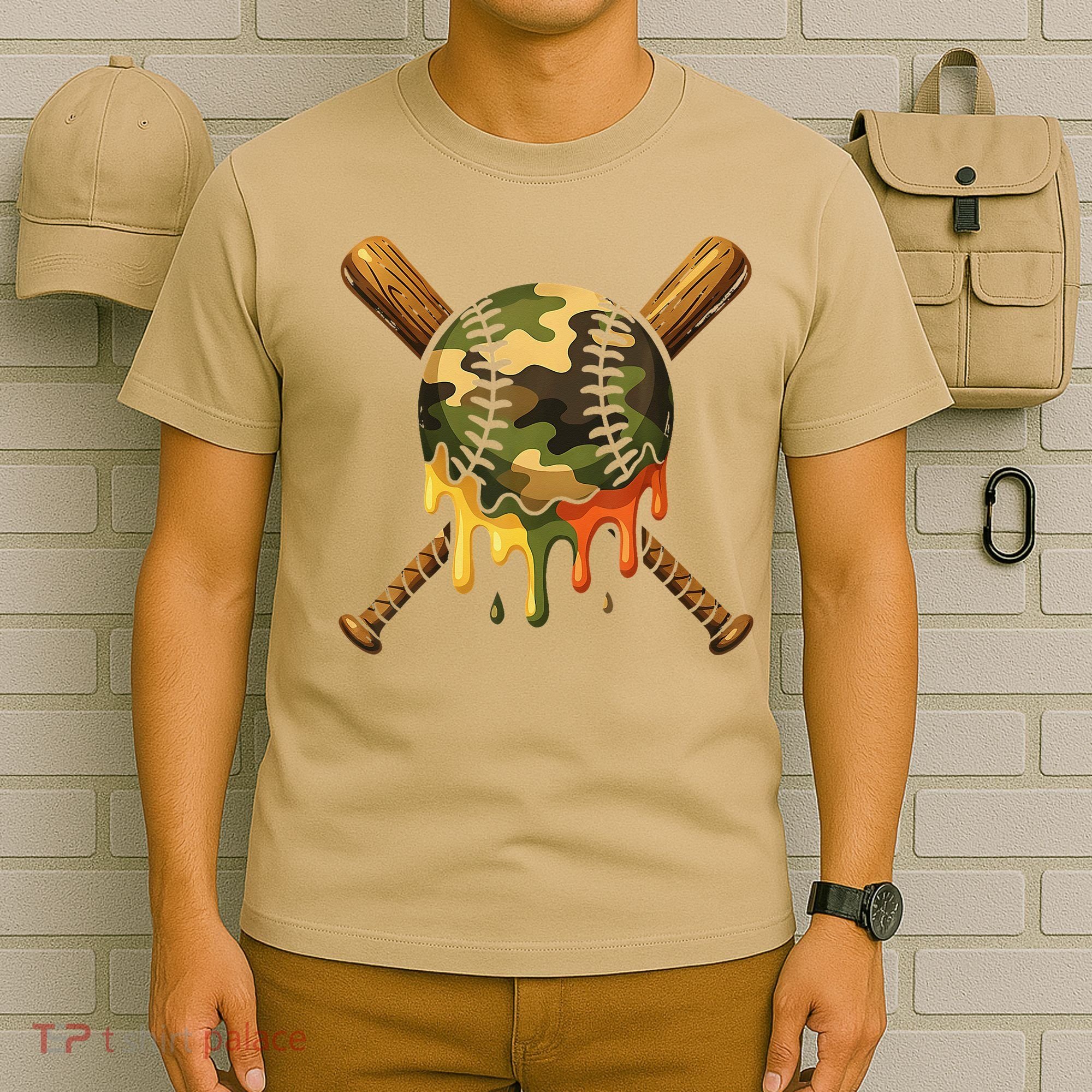 Baseball Drip Camo Baseball Ice Cream Dripping Game Day T-Shirt