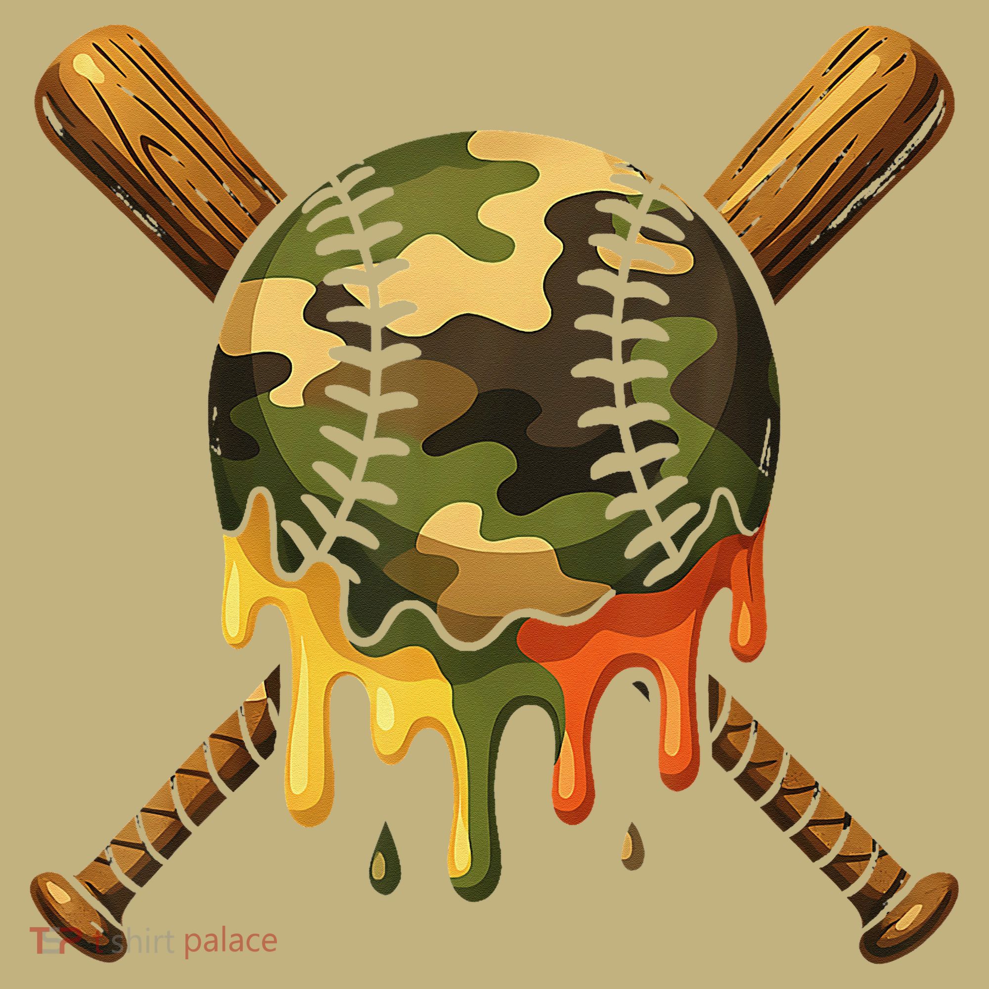 Baseball Drip Camo Baseball Ice Cream Dripping Game Day T-Shirt
