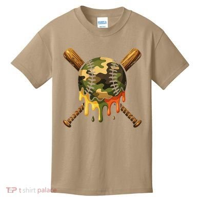 Baseball Drip Camo Baseball Ice Cream Dripping Game Day Kids T-Shirt