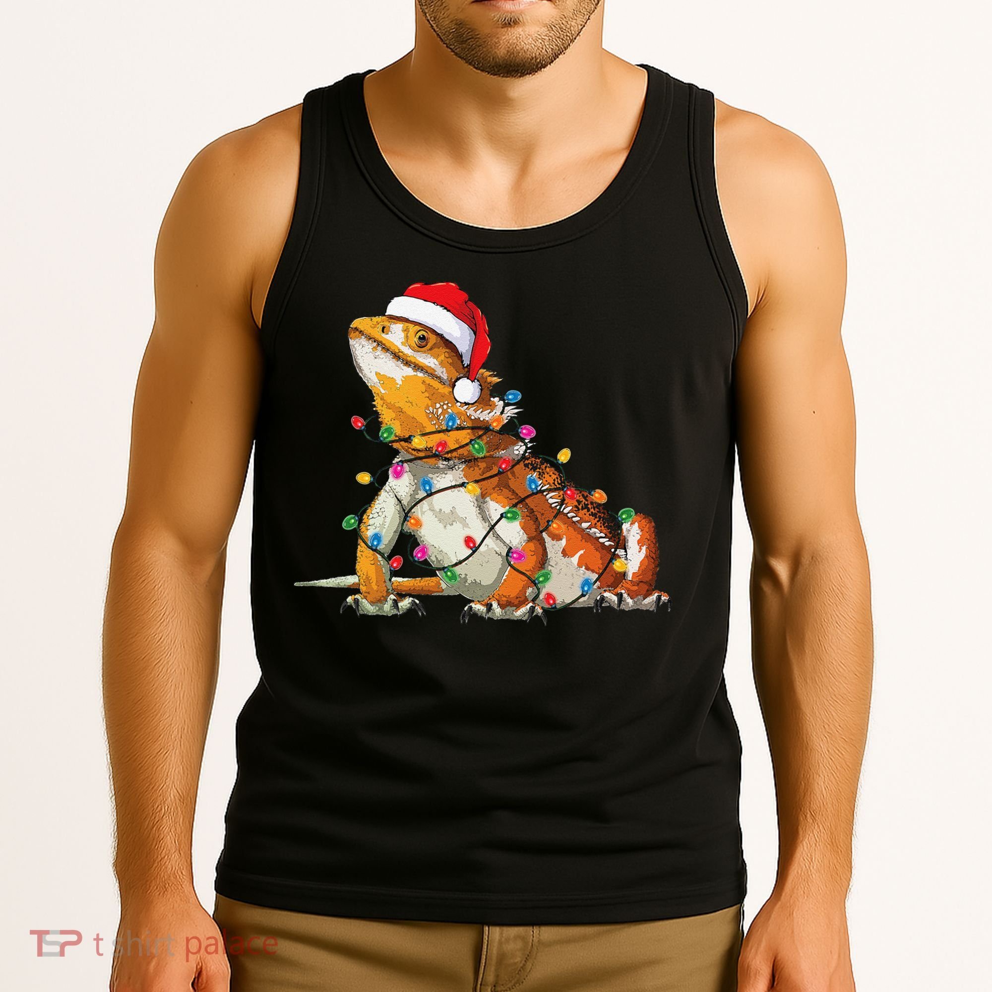 Bearded Dragon Christmas Lights Bearded Dragon Lover Xmas Tank Top