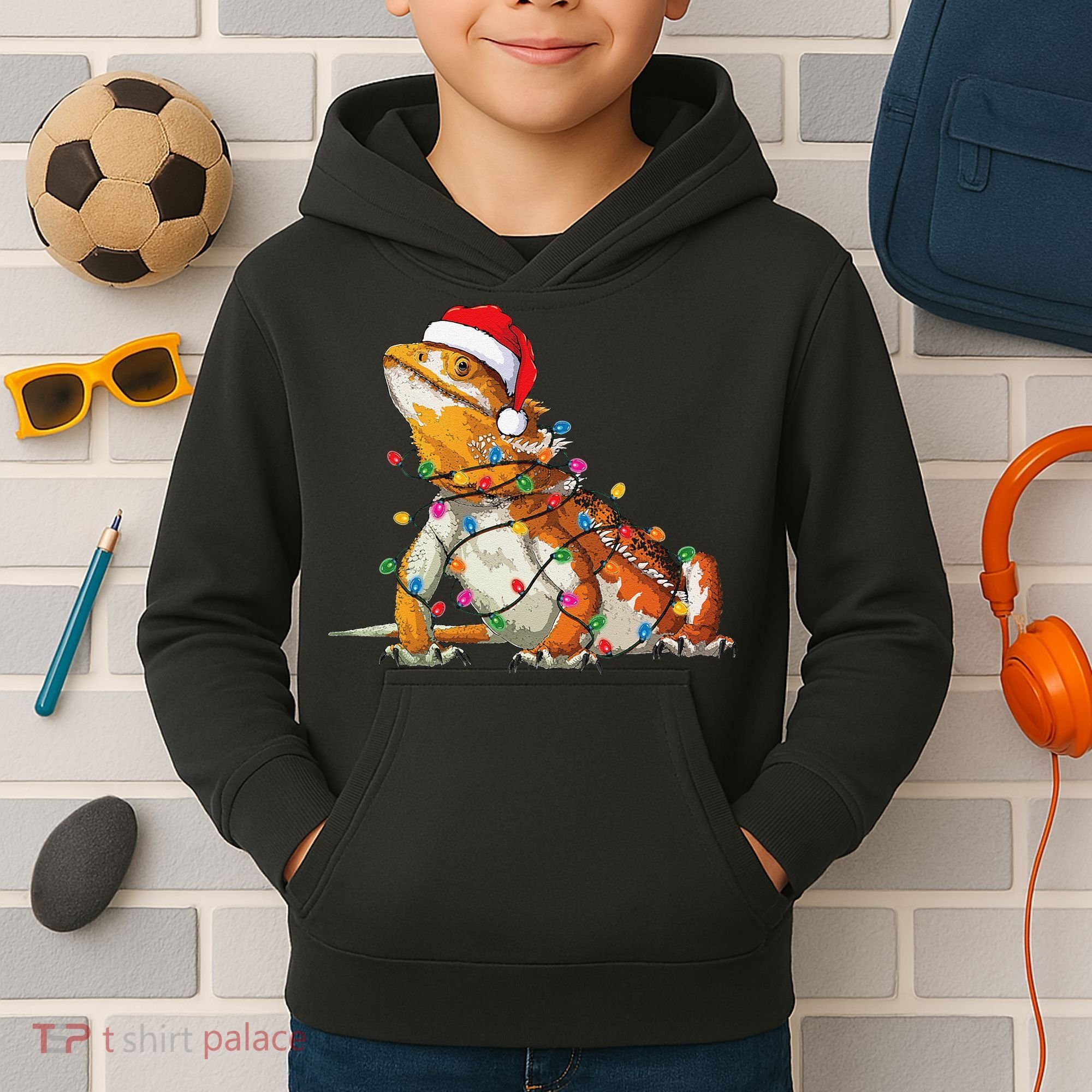 Bearded Dragon Christmas Lights Bearded Dragon Lover Xmas Kids Hoodie