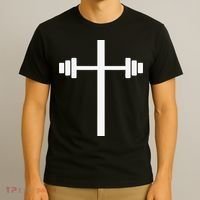 Barbell Dumbbell Cross Christian Jesus Gym Workout Lifting T-Shirt thumb 3