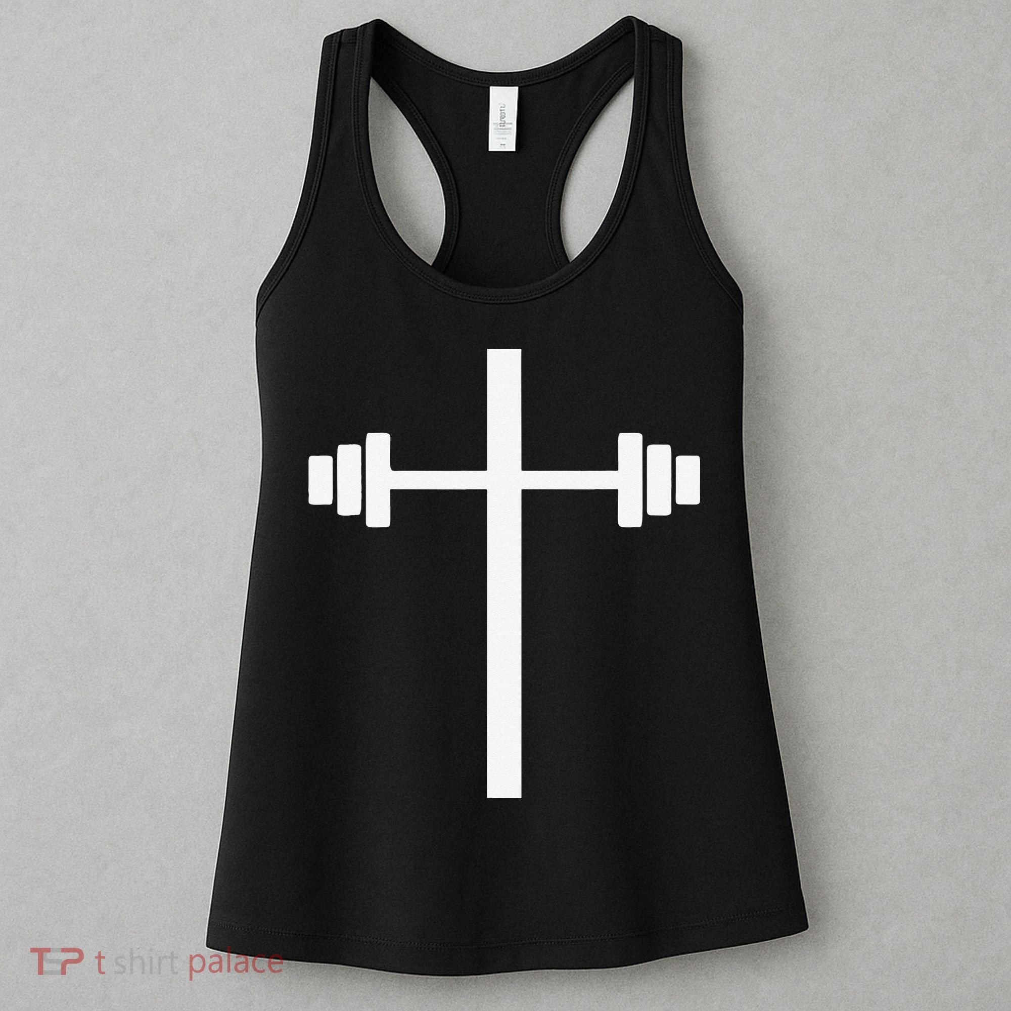 Barbell Dumbbell Cross Christian Jesus Gym Workout Lifting Women's Tank Top