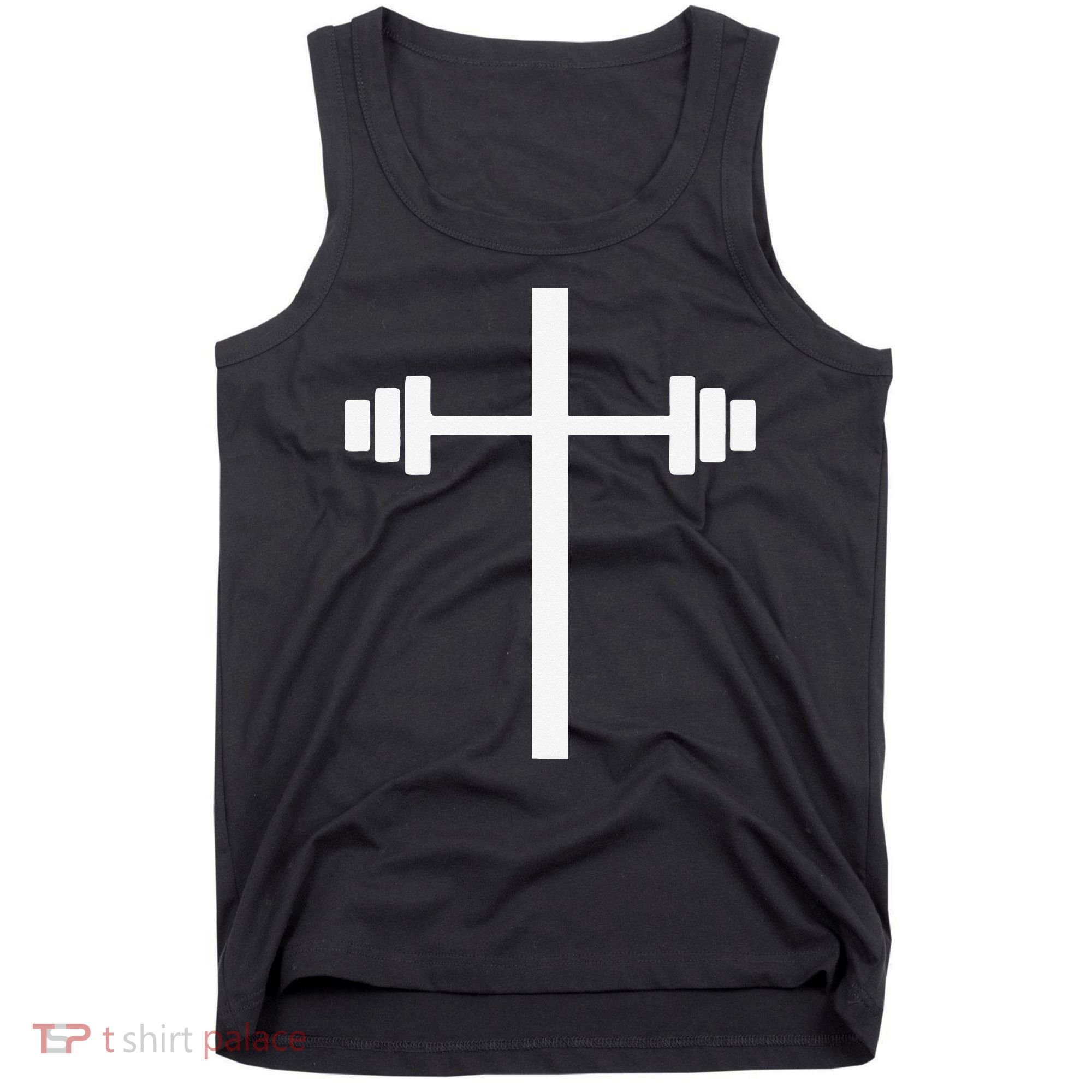 Barbell Dumbbell Cross Christian Jesus Gym Workout Lifting Tank Top