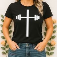 Barbell Dumbbell Cross Christian Jesus Gym Workout Lifting Women's T-Shirt thumb 2