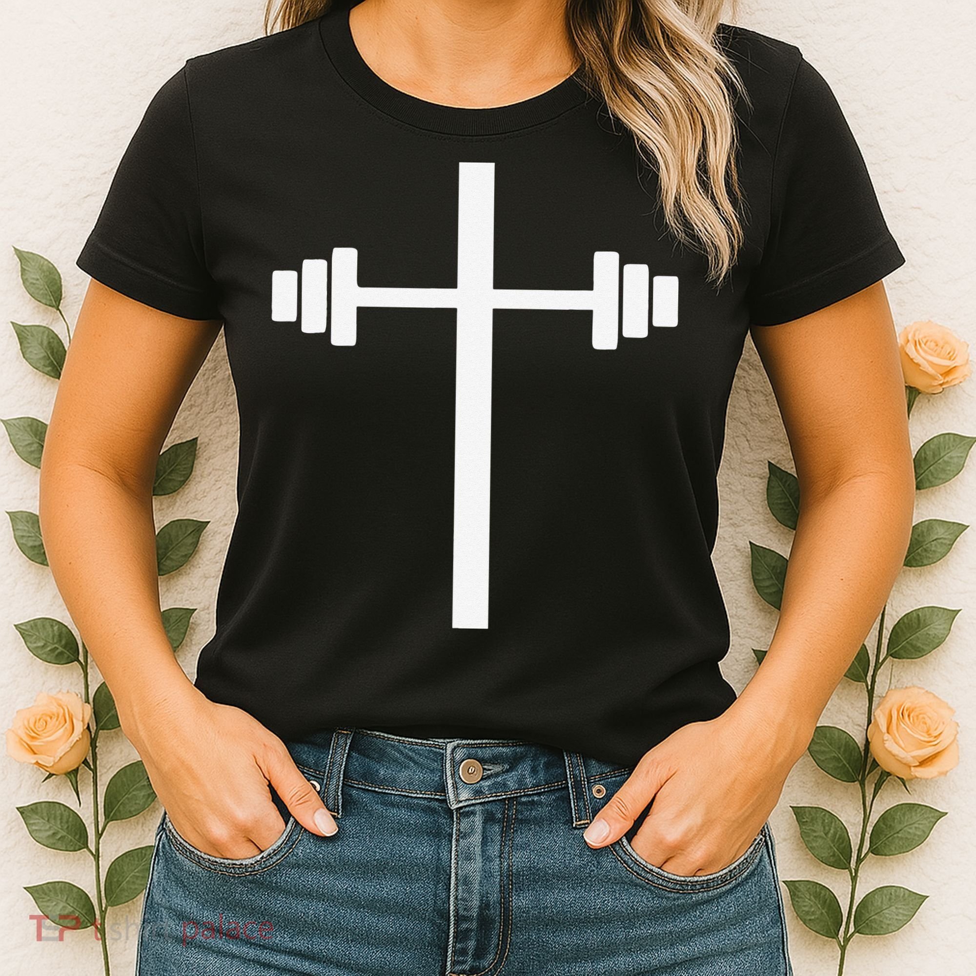 Barbell Dumbbell Cross Christian Jesus Gym Workout Lifting Women's T-Shirt