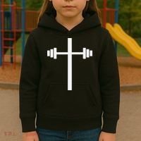 Barbell Dumbbell Cross Christian Jesus Gym Workout Lifting Kids Hoodie thumb 3