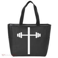 Barbell Dumbbell Cross Christian Jesus Gym Workout Lifting Tote Bag thumb 0