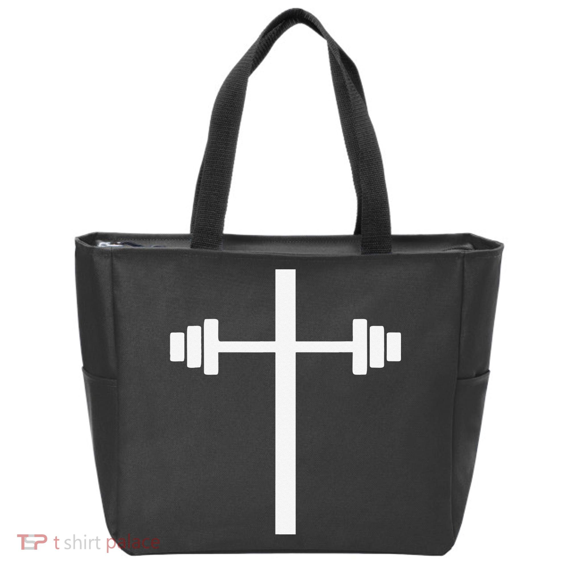 Barbell Dumbbell Cross Christian Jesus Gym Workout Lifting Tote Bag