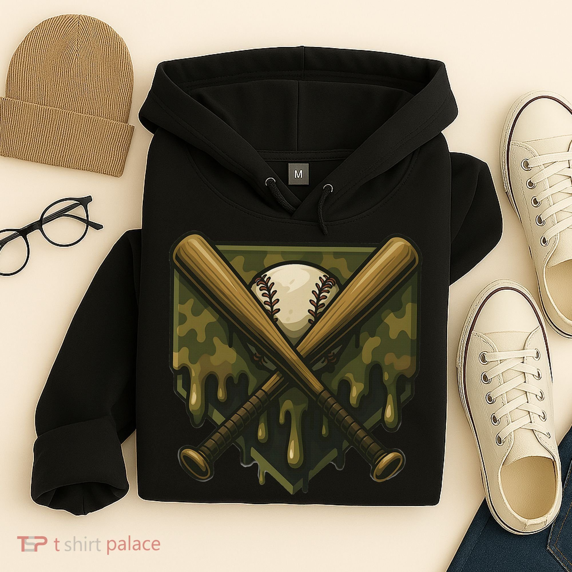 Baseball Drip Camo Home Plate Sports Cool Game Day Drip Hoodie