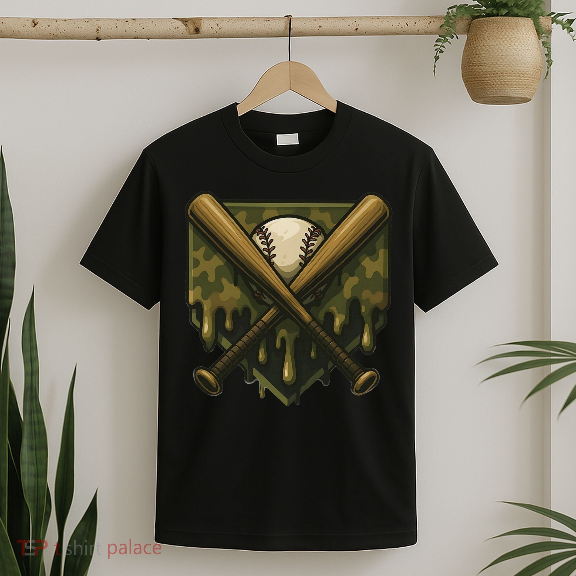 Baseball Drip Camo Home Plate Sports Cool Game Day Drip T-Shirt