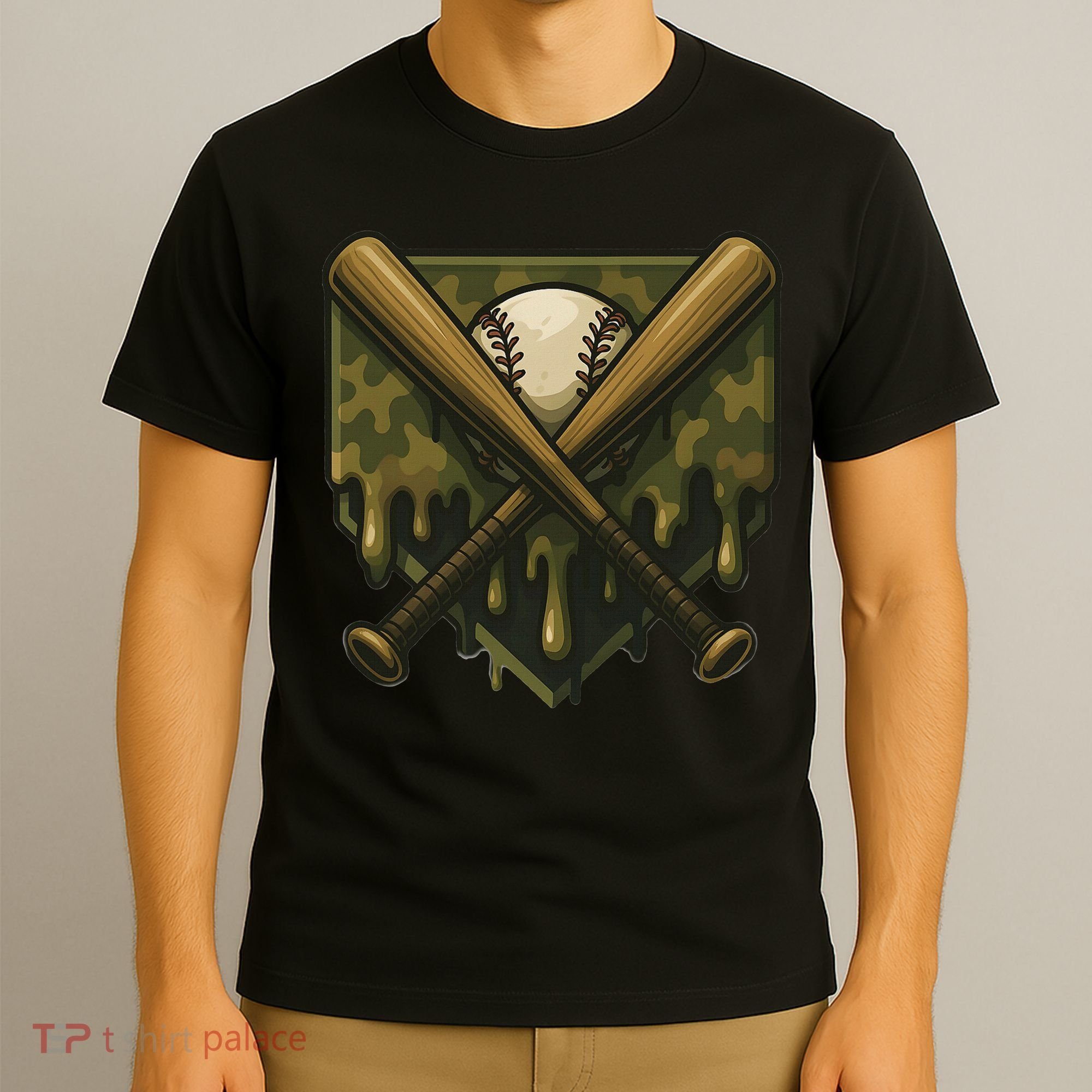 Baseball Drip Camo Home Plate Sports Cool Game Day Drip T-Shirt