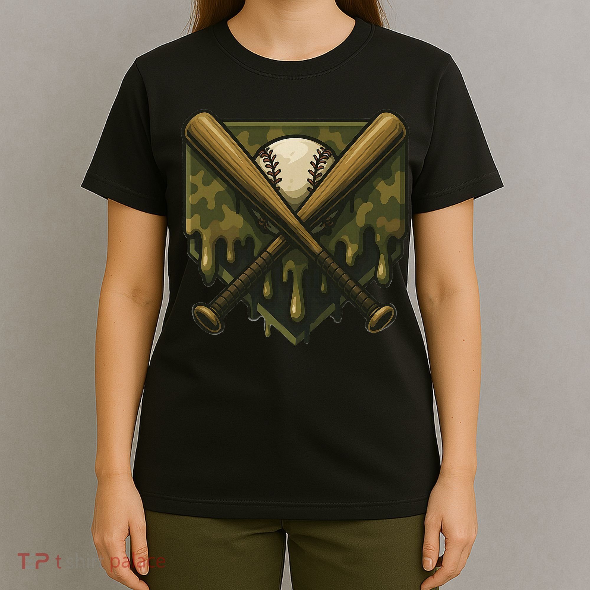 Baseball Drip Camo Home Plate Sports Cool Game Day Drip T-Shirt