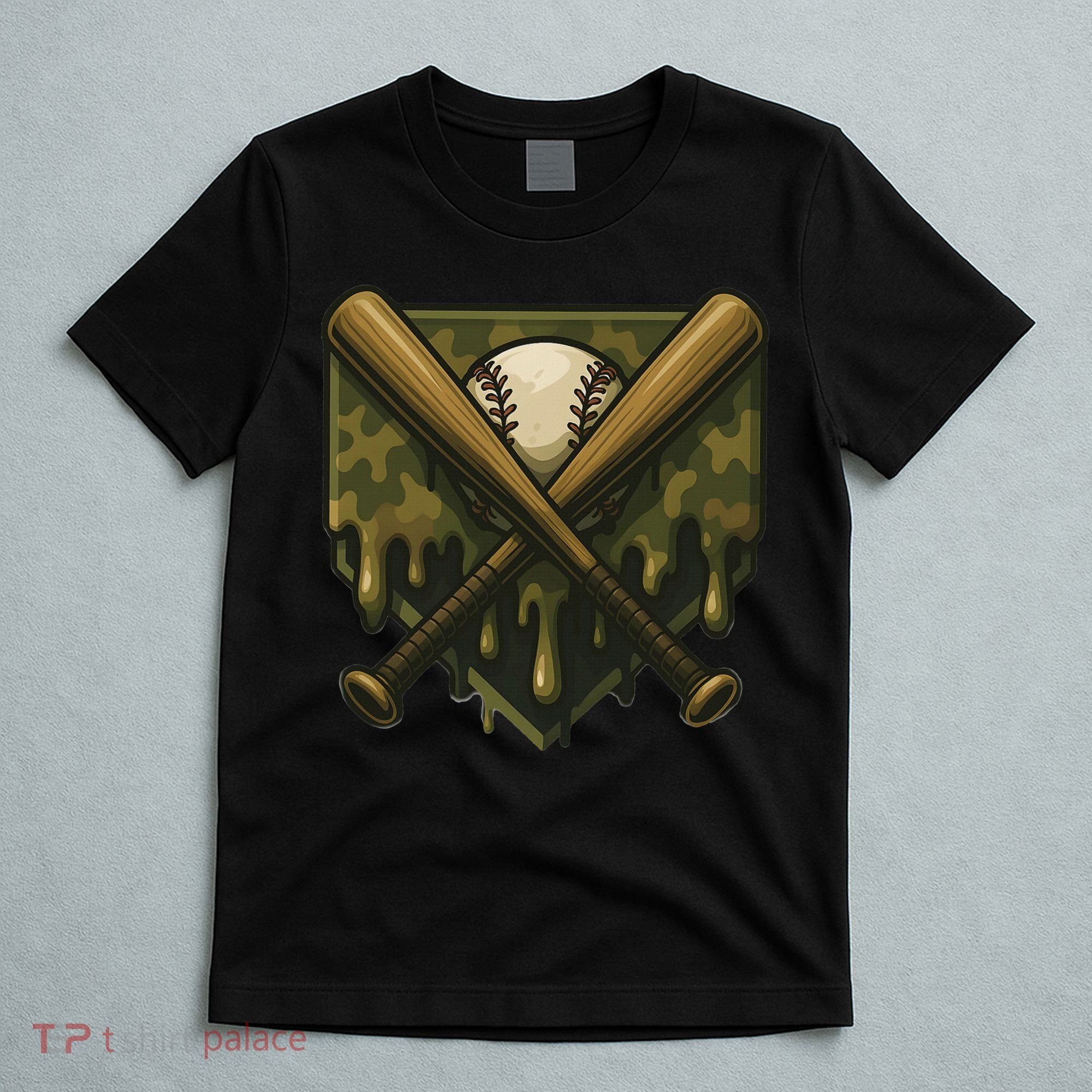 Baseball Drip Camo Home Plate Sports Cool Game Day Drip T-Shirt