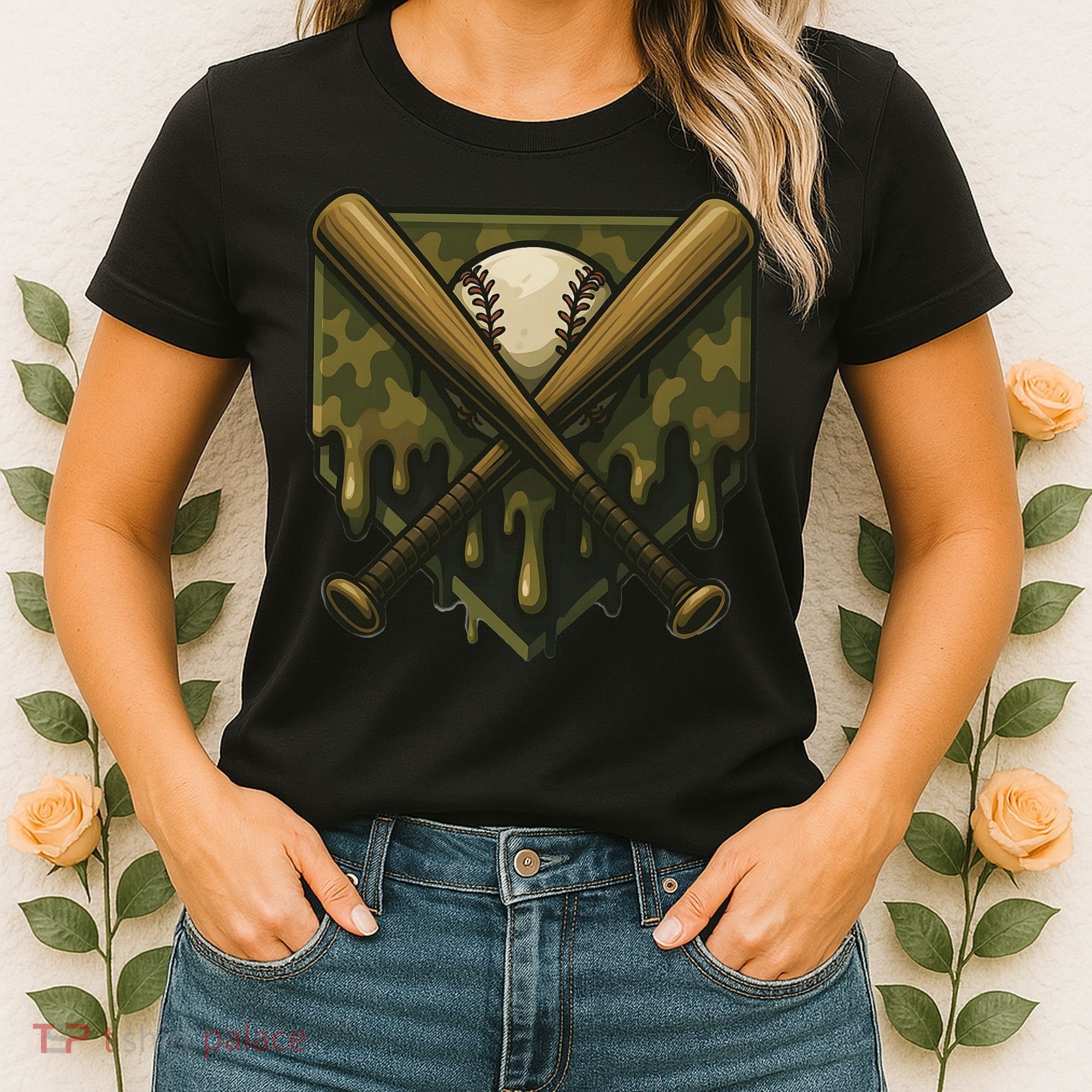 Baseball Drip Camo Home Plate Sports Cool Game Day Drip Women's T-Shirt