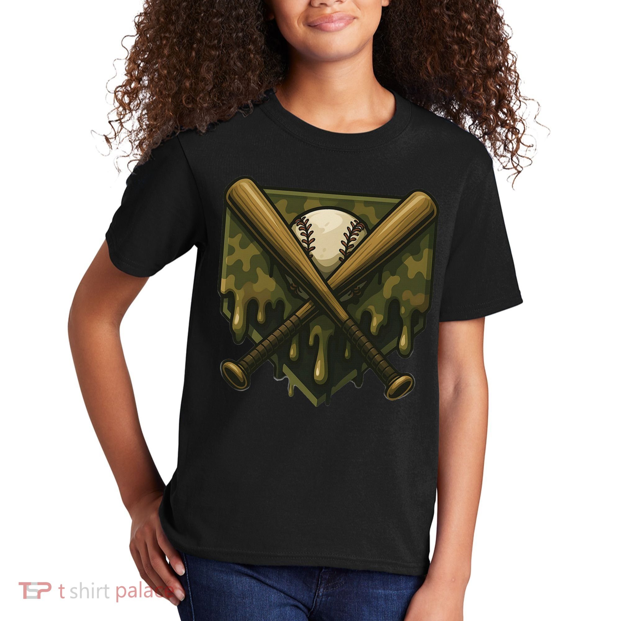 Baseball Drip Camo Home Plate Sports Cool Game Day Drip Kids T-Shirt