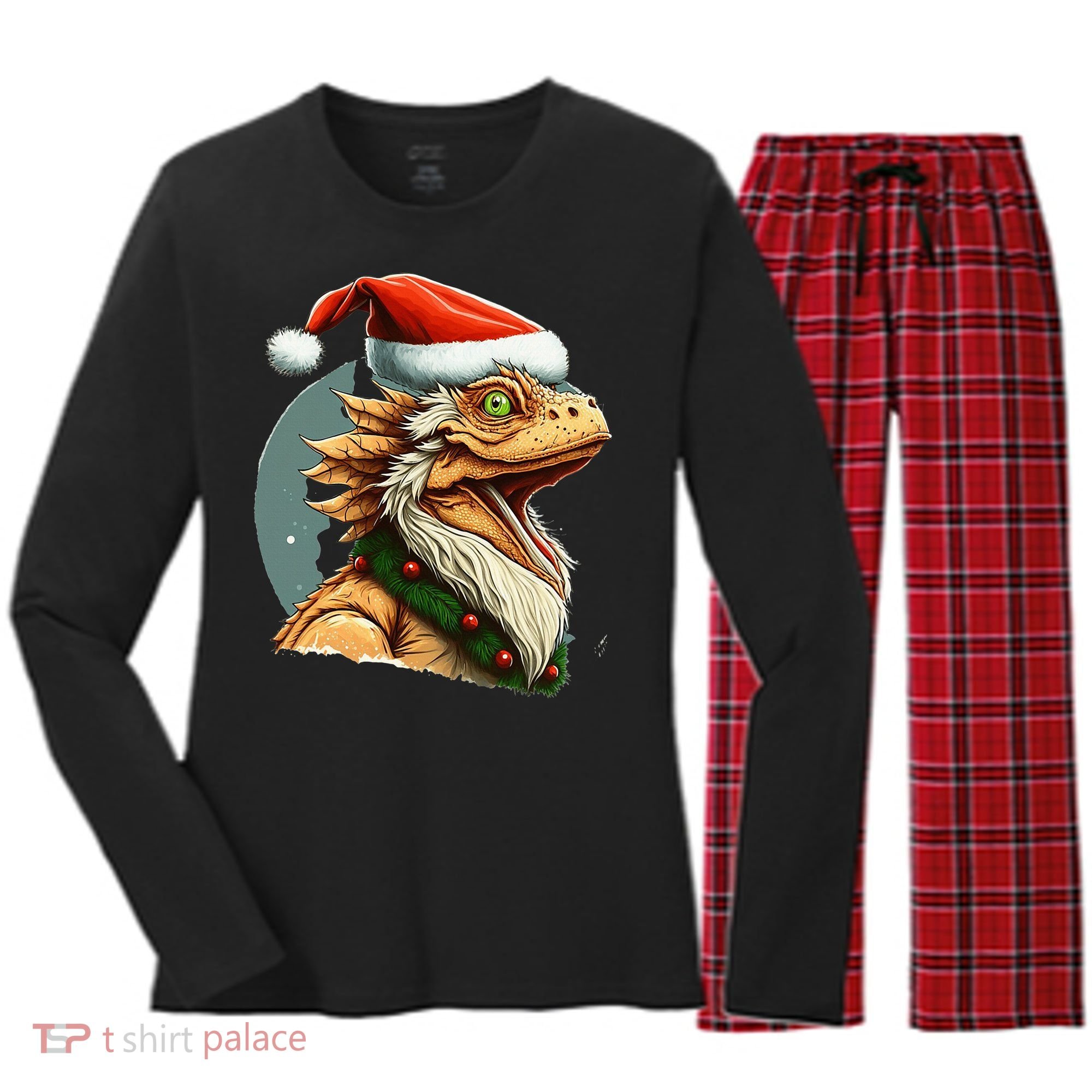 Bearded Dragon Christmas Women's Long Sleeve Flannel Pajama Set 