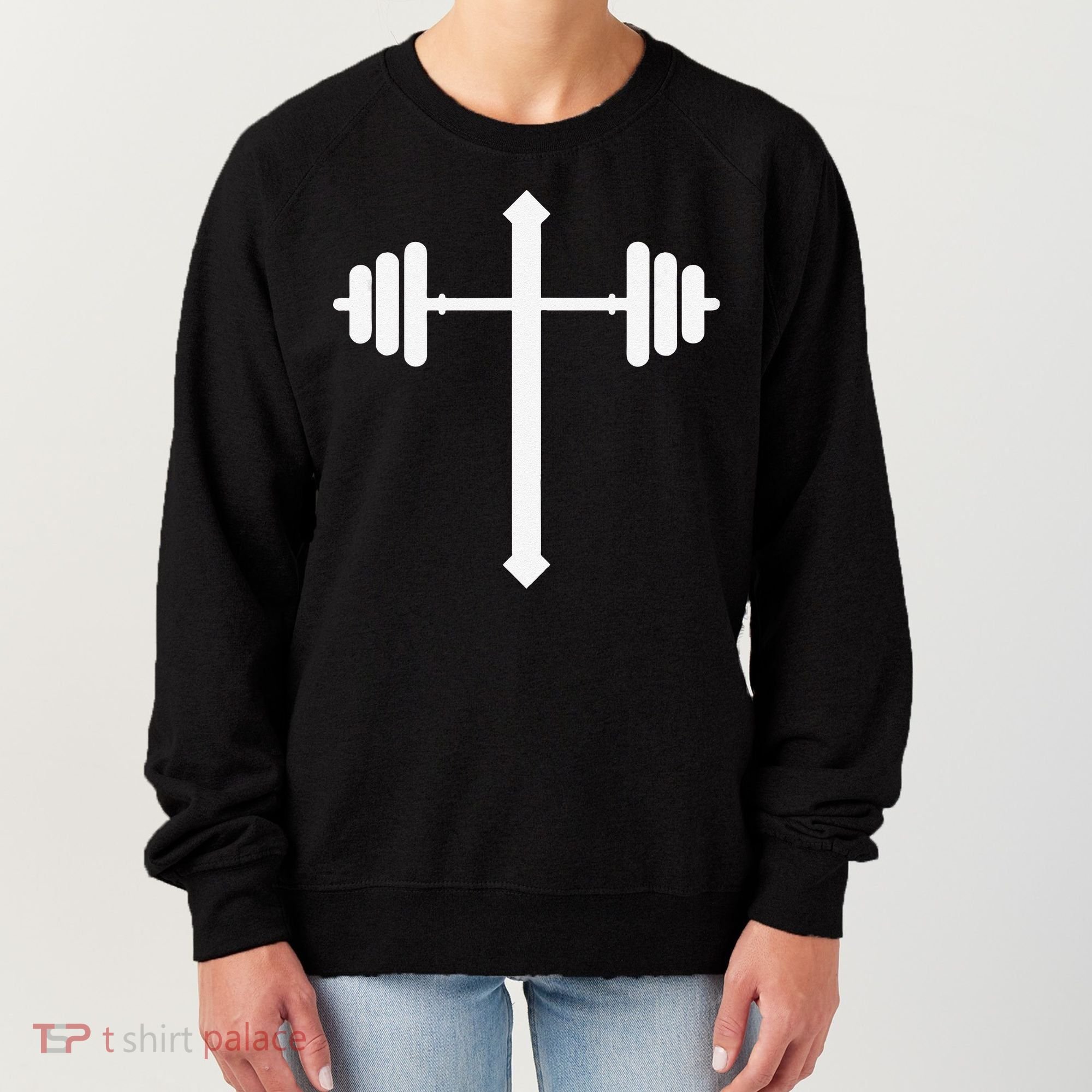 Barbell Dumbbell Cross Christian Jesus Gym Workout Lifting Gift Women's Sweatshirt