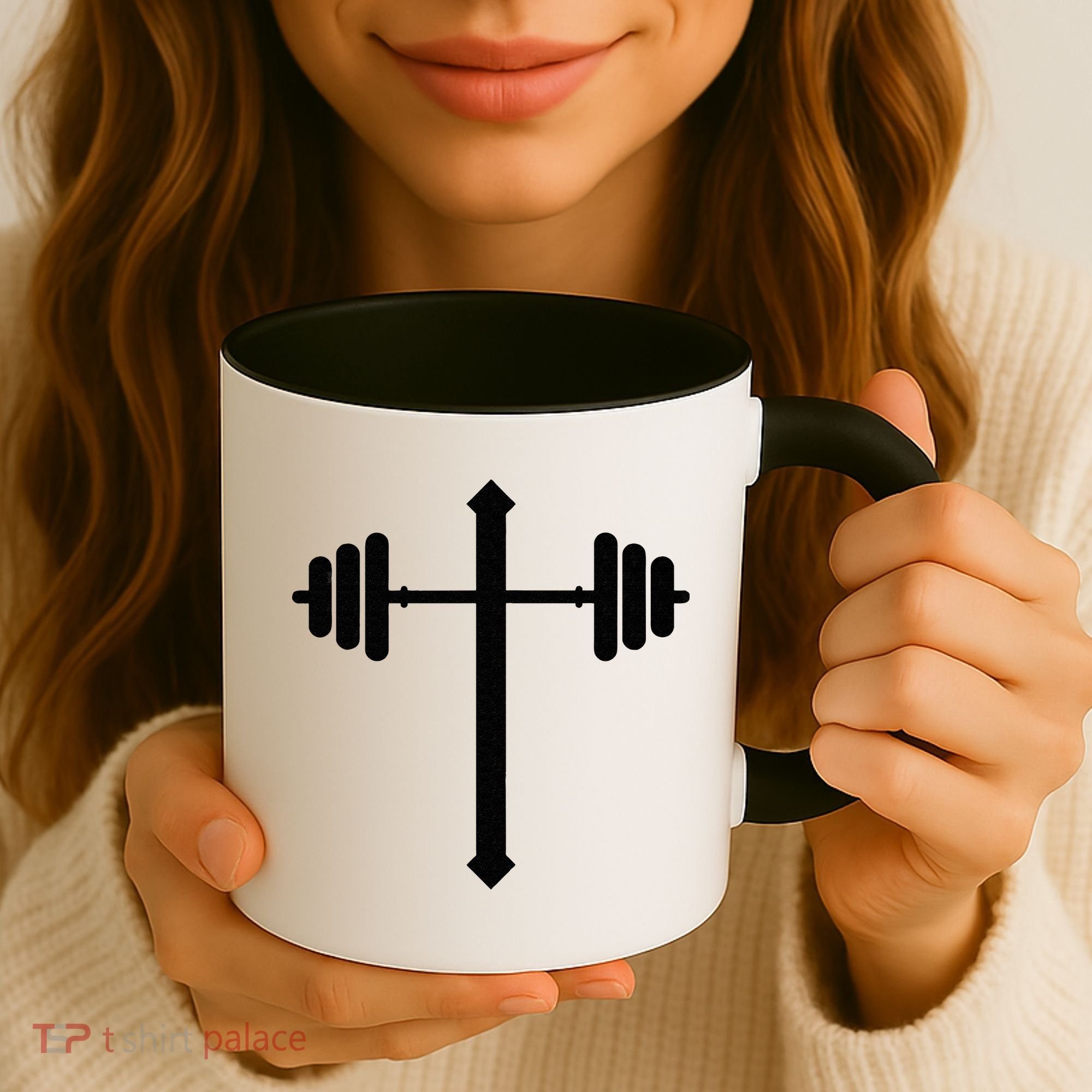 Barbell Dumbbell Cross Christian Jesus Gym Workout Lifting Gift Coffee Mug