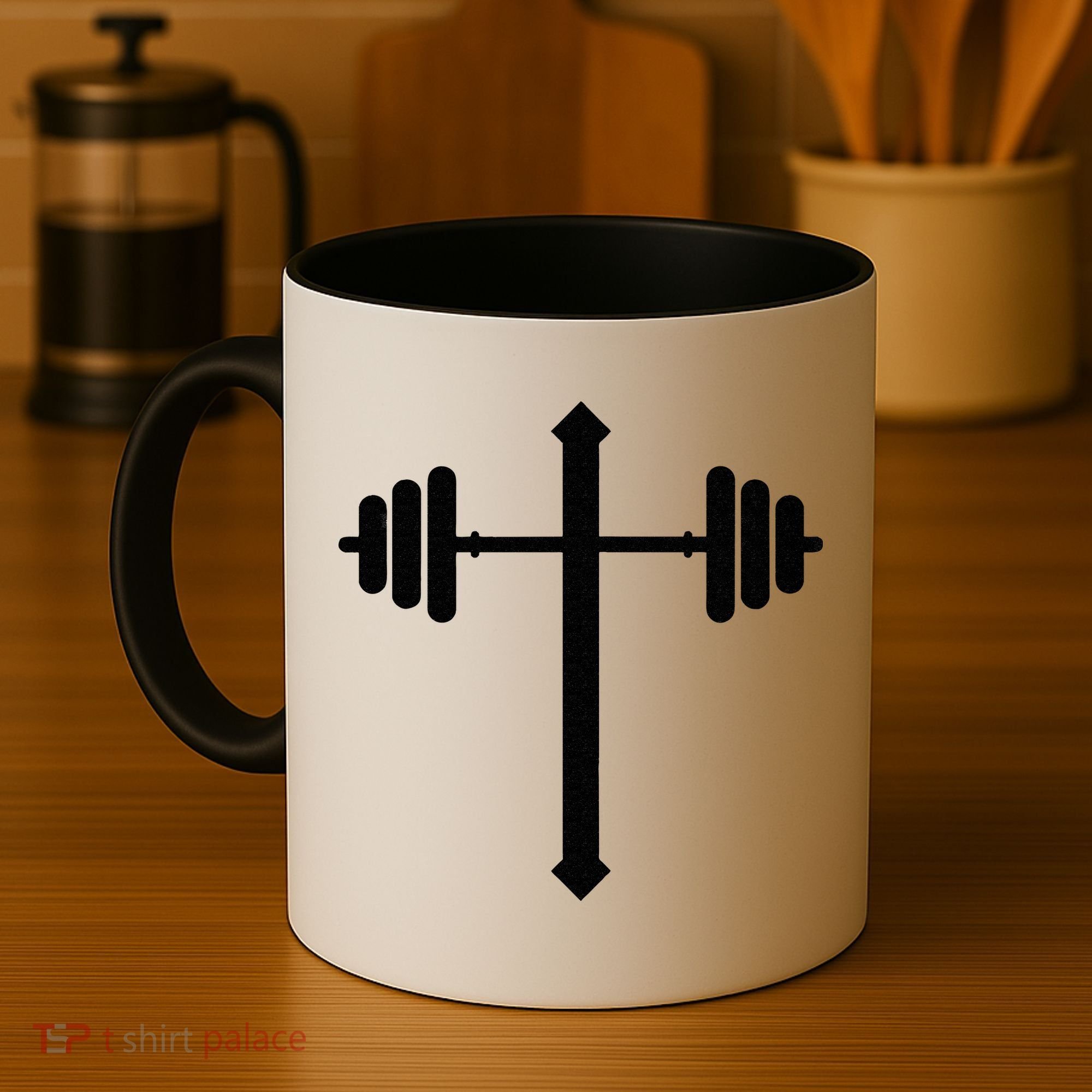 Barbell Dumbbell Cross Christian Jesus Gym Workout Lifting Gift Coffee Mug