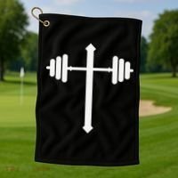 Barbell Dumbbell Cross Christian Jesus Gym Workout Lifting Gift Golf Towel thumb 1