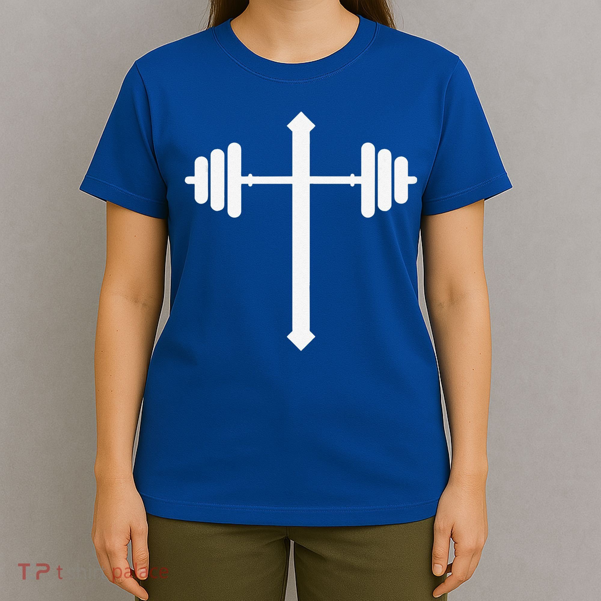 Barbell Dumbbell Cross Christian Jesus Gym Workout Lifting Gift T-Shirt