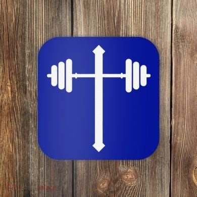 Barbell Dumbbell Cross Christian Jesus Gym Workout Lifting Gift Coaster