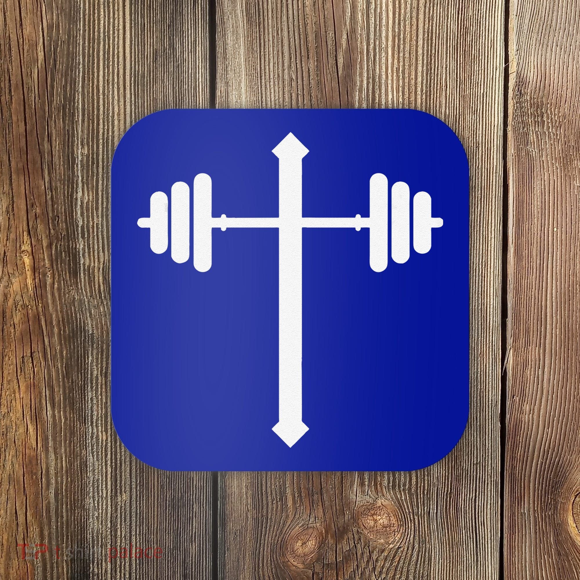 Barbell Dumbbell Cross Christian Jesus Gym Workout Lifting Gift Coaster